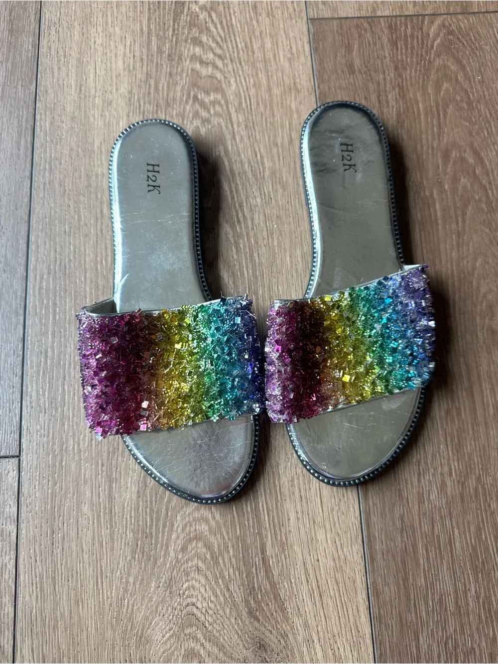 H2K Rainbow Crystal Slide Sandals - Multicolor